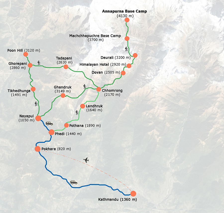 Annapurna Base Camp Trekking Route Map