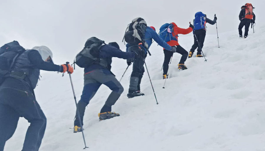 Climbers heading to Mera Peak