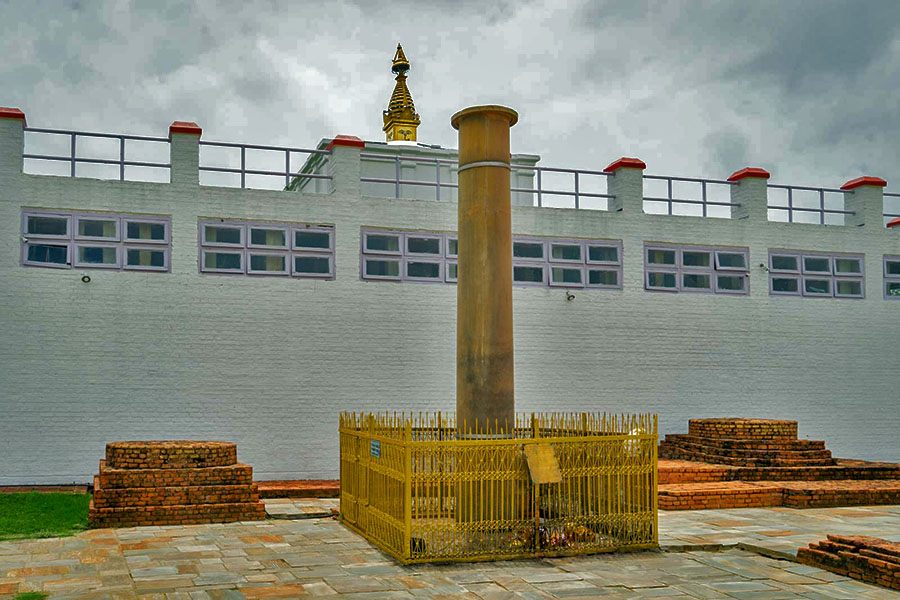 Ashok Pillar of Lumbini at the side of Mayadevi Temple